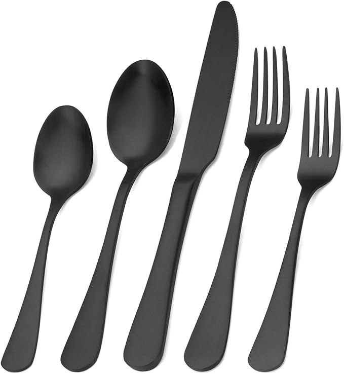 Matte Black Silverware Set,SHARECOOK Satin Finish 40-Piece Stainless Steel Flatware Set,Kitchen Utensil Set Service for 8,Tableware Cutlery Set for Home and Restaurant, Dishwasher Safe