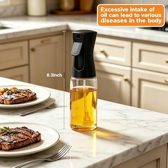 Olive Oil Sprayer for Cooking, 220ml Glass Oil Dispenser | Kitchen Gadgets, Food Grade Premium Clear Spray Bottle, for Salad, Frying, BBQ
