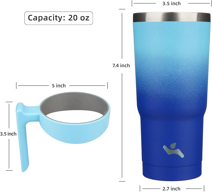 Konokyo 20 oz Tumbler with Handle and Straw, Insulated Travel Mug | Sky; BPA-free, leak-proof tumbler with 2 lids, 2 straws, cup holder fit for coffee, office, travel & daily use