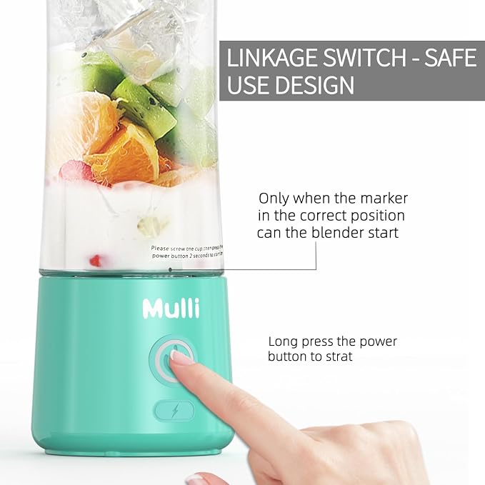 Mulli Portable Blender,USB Rechargeable Personal Mixer for Smoothie and Shakes, Mini Blender with Six Blades for Baby Food,Travel,Gym