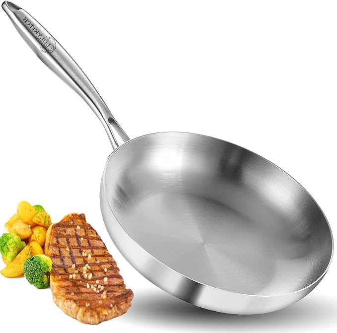 LOLYKITCH 8.5 Inch Stainless Steel Pan | Tri-Ply | PFOA & PTFE Free Skillet | Fast & Even Heating | Stay-Cool Detachable Handle | Dishwasher and Oven Safe | Induction Ready | For Modern Home Kitchens