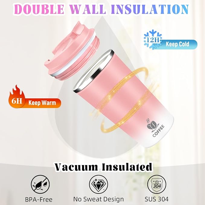17oz Insulated Travel Coffee Mug with Flip Lid – Leakproof Stainless Steel Insulated Coffee Tumblers, Reusable Coffee Cup for Hot & Cold Drinks, Perfect for Camping & On-the-Go