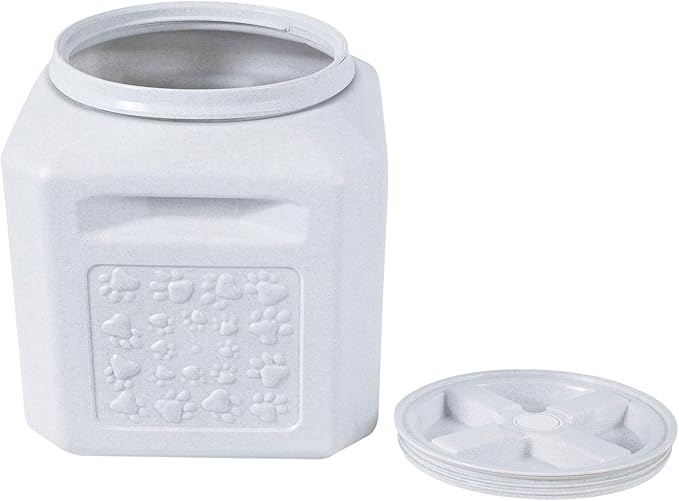 Vittles Vault Pawprint Pet Food Storage Container For Dog Food, Kibbles/Bird Seed/Oatmeal/Rice/Flour/Cereal, BPA Free, Plastic, Sealed Airtight For Cat Food, Up To 25 lb, Made in USA, With Scoop, Gray