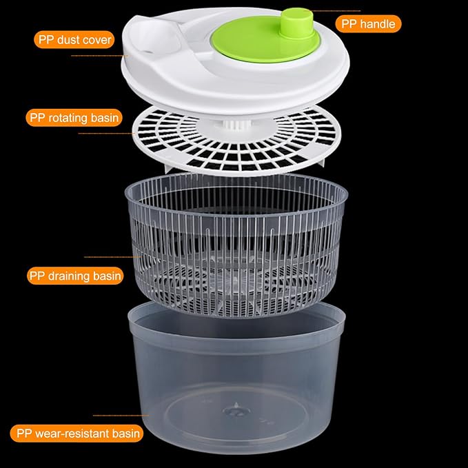 Salad Spinner,Vegetables Fruits Wash Bowl Large Capacity BPA Free Double Layer Detachable Manual Lettuce Spinner,Fruit and Vegetable Washer,Spin and Dry Salad Greens (Orange)