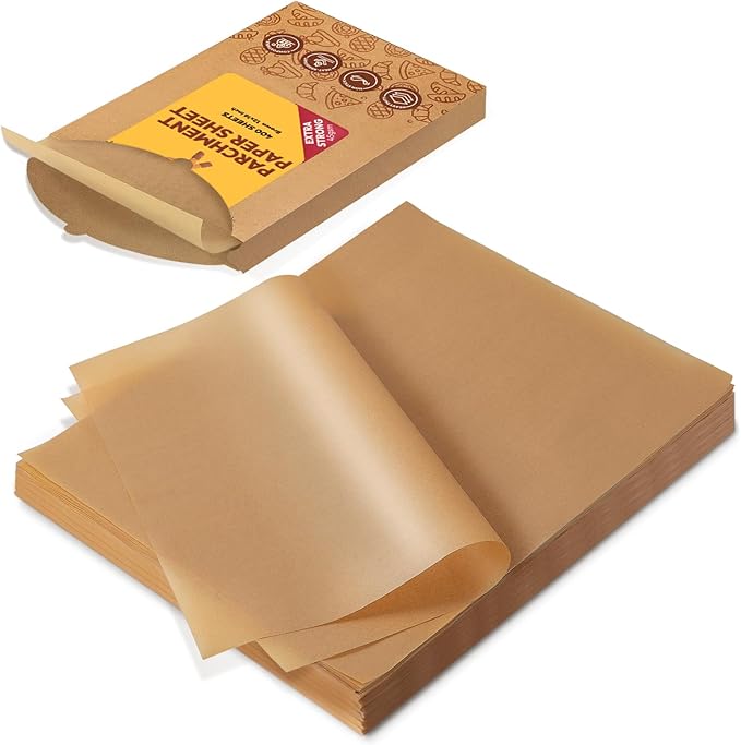 Katbite 400 Pcs Parchment Paper Baking Sheets, 12x16 Inch, Heavy Duty | Unbleached precut Non-Stick half sheet paper, ideal for cookie pans, bread, cakes, grilling meat, pizza and oven use