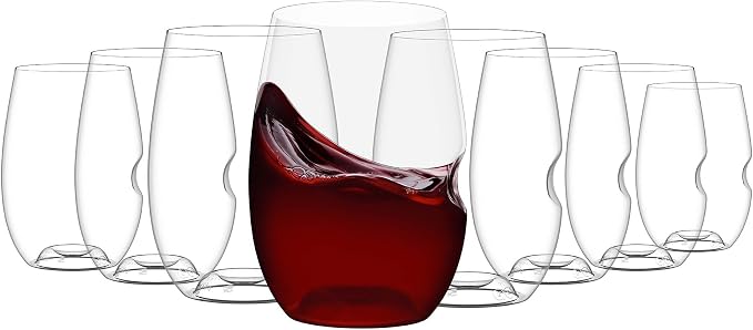 govino Unbreakable Plastic Wine Glasses - Stemless Shatterproof Tritan Glassware, Fancy Cups That Look Like Glass, 16oz, Set of 8