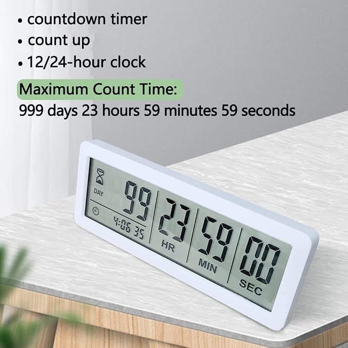Digital Countdown Days Timer - White Upgraded Big 999 Days Count Down Clock with Stand Strong Magnetic Back for Vacation Retirement Wedding Holiday | Upgraded Big 999 Days Count Down Clock with Stand Strong Magnetic Back, Ideal for Vacation Retirement ...