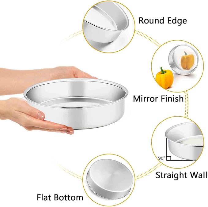 TeamFar Cake Pan, Stainless Steel Round Baking Tier Cake Pans Tins Set of 5 | 4''/6''/8''/9½''/11'' Layer Baking Tin, for Birthday Wedding Healthy & Heavy Duty, Mirror Finish & Dishwasher Safe - Set of 5