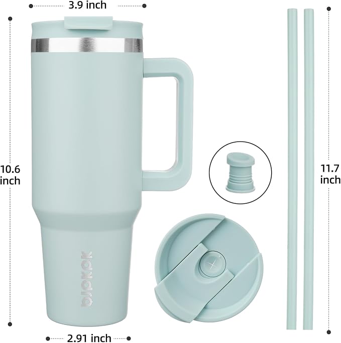 BJPKPK 40 oz Insulated Tumbler with Handle & Straw, Stainless Steel | Double Wall Vacuum Insulation, Leak Proof, BPA Free, Dishwasher Safe, Cupholder Friendly, Travel & Outdoor, Blue Haze