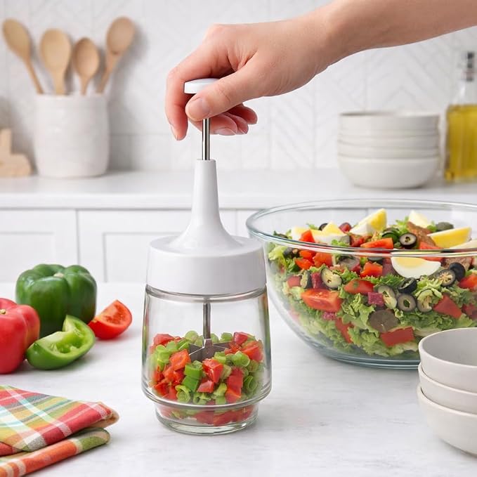 HIC Kitchen Old Fashioned Onion Chopper, Glass, 18/8 Stainless Steel Plane-Edge Blades For Onions, Eggs, Product, Nuts