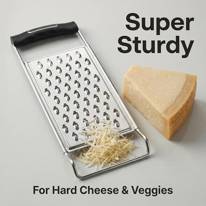 NACOLUS Classic Stainless Steel Cheese Grater with Handle, Coarse Shredder | solid stainless steel,ergonomic grip handle,parmesan vegetables chocolate,extra-wide blade,quick shredding,RV small kitchen