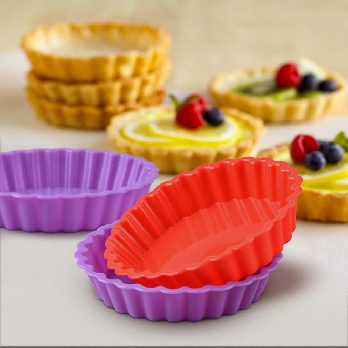 Silicone Quiche Pan, Mini Pie Pan Round Silicone Tart and Pie Molds 10 Pack | BPA Free, Oven Dishwasher Safe, Food-Grade Silicone, Heat-resistant: -104°F to 446°F, Easy Release & Clean