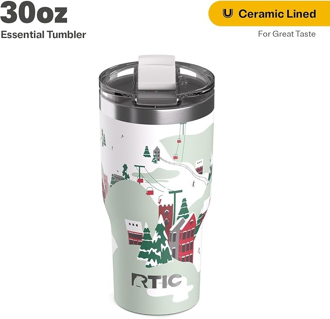 RTIC 30oz Essential Tumbler with Lid, Ceramic Lined, Insulated, Stainless Steel, Metal, Double Wall Vacuum-Insulation, Travel Cup for Iced Coffee, Tea, Hot and Cold Drink, Apres Ski