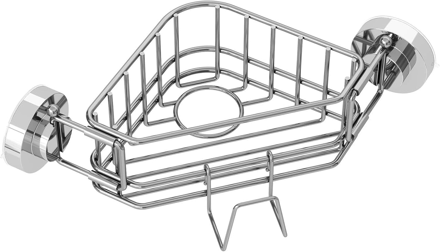 NiHome Corner Sink Caddy, 304 Stainless Steel, Twist-Lock Suction Cup | Repositionable Vacuum Mount And Adjustable Arm Fit Diverse Sinks Saving Countertop Space