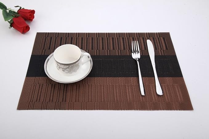SHACOS Placemats Set of 4 Woven Vinyl Table Mats Place Mats for Dining Table Heat Resistant Wipe Clean (4, Ombre Coffee Black)