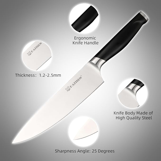 15-Piece ABS Handle Knife Set with Natural Block | ABS Ergonomic Handles For Kitchen Chef Blades & Serrated Steak Knives. Includes Built-In Sharpener Rod & Shears