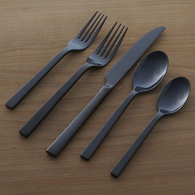 Oneida Chefs Table Midnight Matte 20-Piece Silverware Set for 4, Flatware | midnight, dishwasher safe | includes knives, forks, and spoons | heavy duty, cutlery set, utensil set