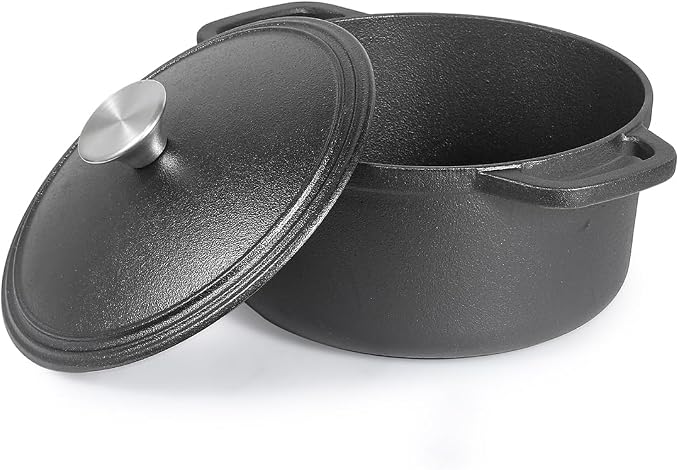 Commercial Chef 3.4-Qt. Dutch Oven with Lid, Cast Iron, CHCI340 | Pre-seasoned, Integrated Handles, Works on All Cooktops Including Induction, Outdoor Cookware for Campfires or Grills
