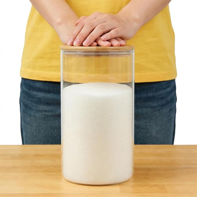 2-Pack Large Glass Flour Sugar Containers, 130oz Jars with Lids | Set of 2 Airtight Canisters, Glass Storage Containers with Bamboo Lids for Rice, Pasta, Oats, Candy, Cookies
