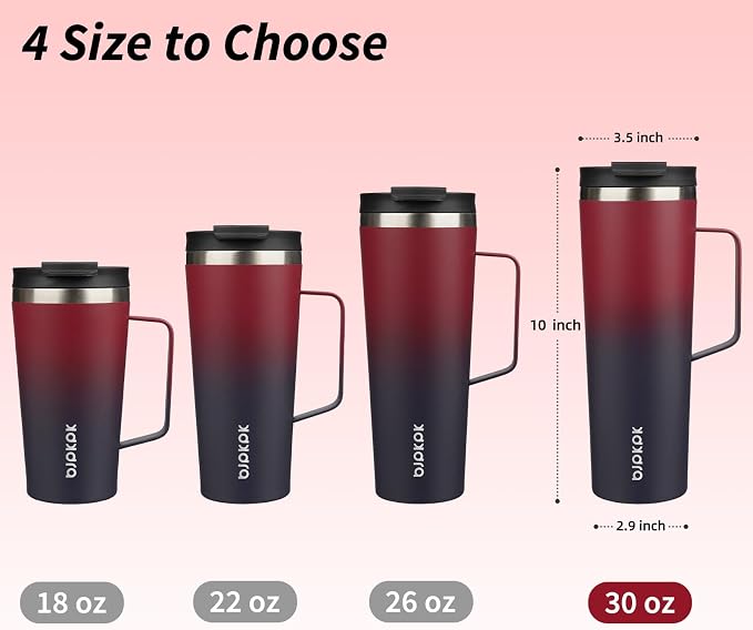 BJPKPK 30oz Insulated Tumbler with Handle, Lid & Straw, Stainless Steel | Double Wall Vacuum Insulated Coffee Travel Mug - Keeps Cold & Hot, BPA Free, Cupholder Fit for Office, Gym & Travel