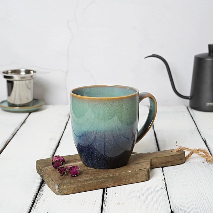 Bosmarlin Ceramic Tea Cup with Infuser and Lid, 16 Oz, Loose Leaf Tea Steeper Mug with Strainer, Microwave and Dishwasher Safe, Reactive Glaze (16 Oz, Pale Green)