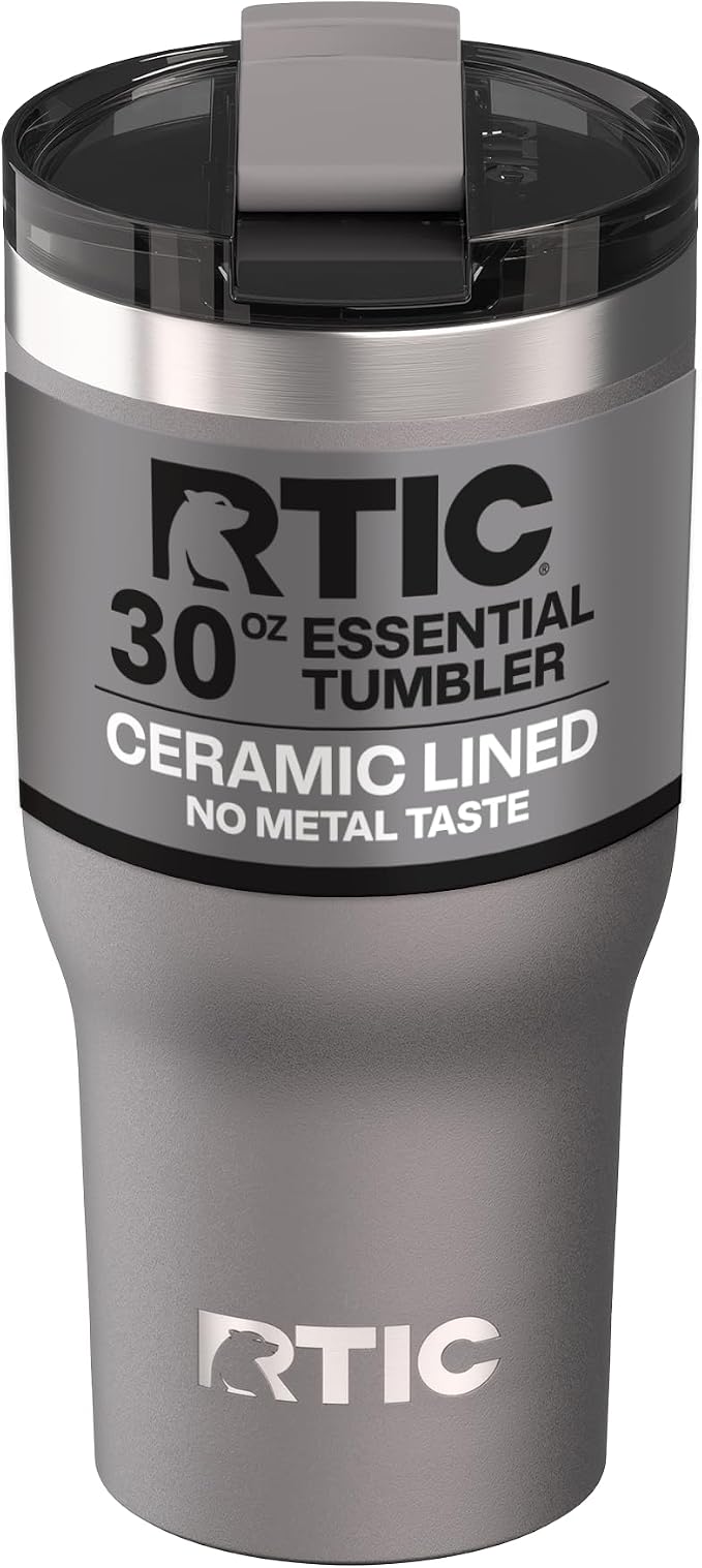RTIC 30oz Essential Tumbler with Lid, Ceramic Lined, Graphite | Insulated, Stainless Steel Metal, Portable Travel Cup for Hot and Cold Drinks, Coffee, Car, Camping and Travel