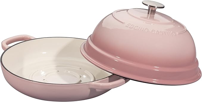 EDGING CASTING Enameled Cast Iron Dutch Oven Pot with Lid, Round Bread Oven for Homemade Sourdough Bread Baking, 6 Quart, Pink
