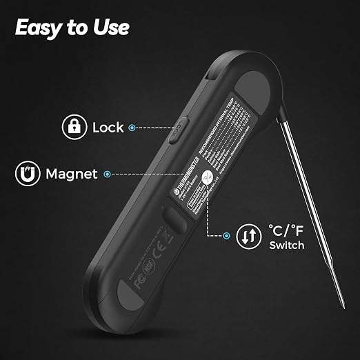 0.5 Sec Instant Read Meat Thermometer Digital with ±0.5℉ Precision, Black | Food Thermometer for Cooking Kitchen Gadgets, Oven Grill Candy BBQ Essentials Accessories, Gifts for Him Dad Men Birthday