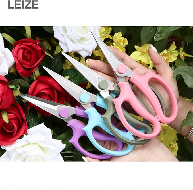 Leize Flower Scissors, Premium Thickened Stainless Steel Floral Shears, Strong Pruner for Flowers, Branches and Leaves (Pink Slender 2pics)