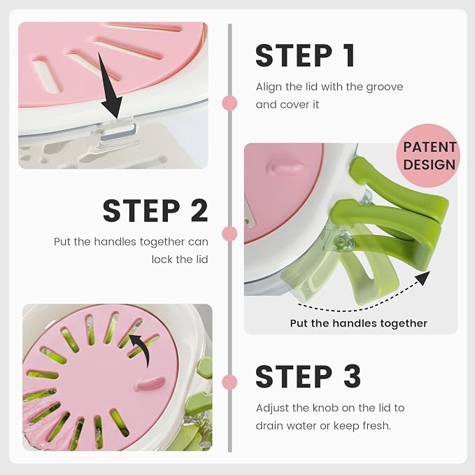 2-Pack Plastic Colander Strainer with Adjustable Vent Lid, Fridge Storage Container and Food Organizer Bin, Multi-use Veggie Tray Fruit Platter for Party