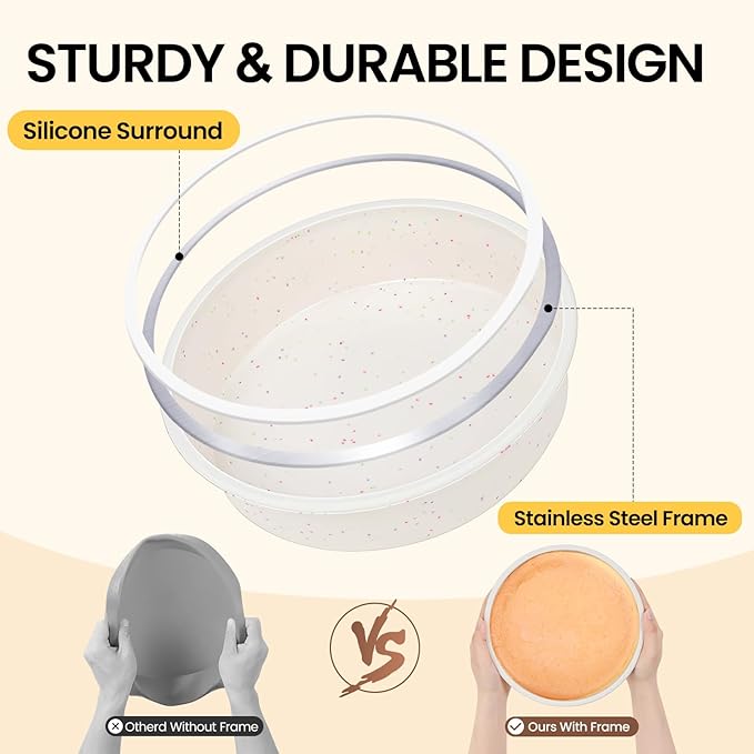 Vinino 10 Inch Cake Pans, 3 Pack Silicone Pans with Steel Frame | Create Layered Cakes & Desserts, Flexible Silicone Mold with Stainless Steel Frame, Nonstick Surface and Reusable Design