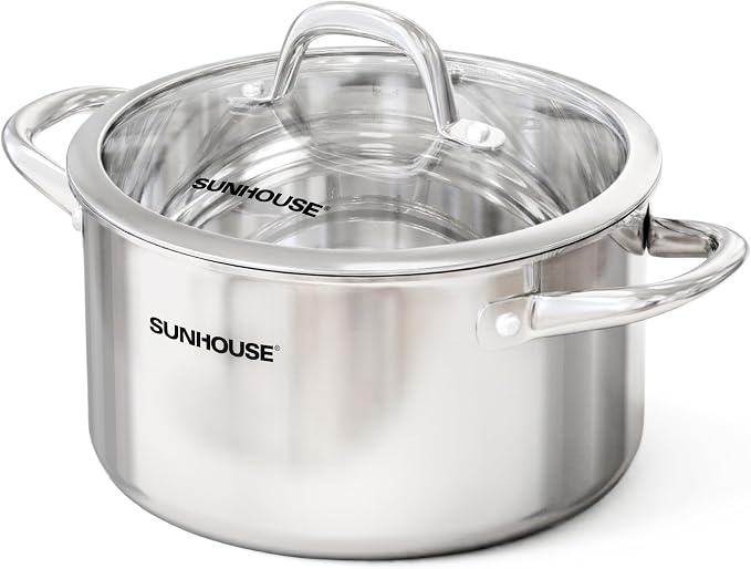 SUNHOUSE Whole-Clad 12 Quart Stainless Steel Stock Pot with Lid | Premium Whole-Body Clad Sweet-Spot Pot for Large Hot Pot, Big-Batch Broth & Crawfish Boil - Induction Compatible, Oven Safe