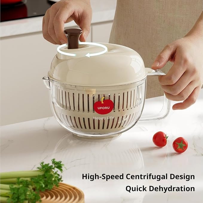 Salad Spinner- Wash, Spin & Dry Salad Greens, Fruits & Vegetables，Lettuce Spinners With Vegetable Washing Basket, Fruit Washing Bowl (Red)