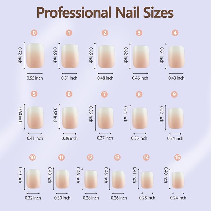 Misssix Peach White Ombre Press on Nails 160Pcs Short Square Gel Fake Nails | Gradient No Need to File Tips Pre-lasting, Fake Nails for Nail Art DIY 16 Sizes