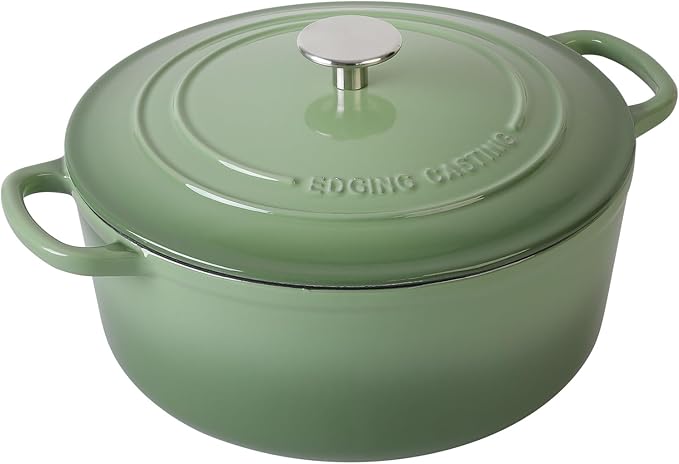 EDGING CASTING Enameled Cast Iron Dutch Oven Pot With Lid, 5.5 Quart, for Bread Baking, Cooking, Pistachio Green