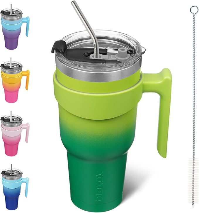 BJPKPK 40 oz Tumbler with Handle & Straw, Insulated Stainless Steel Mug | Double Wall Vacuum, Keeps Hot/Cold, Thermal Cup, BPA Free, Dishwasher Safe, Cupholder Fit, Coffee & Travel, Bamboo Grove