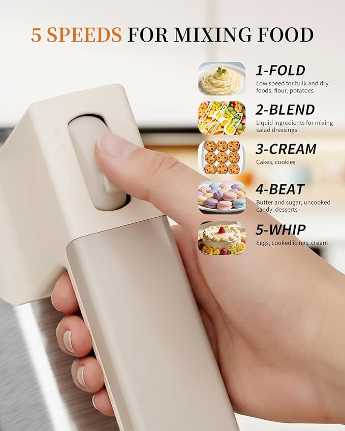 Hand Mixer 5-Speed 200W Turbo 4 Stainless Steel Accessories Classic White | Lightweight Electric Hand Mixers for Whipping Egg Cream&Baking Cakes with Turbo Ultra Power, Gift for Women and Mom