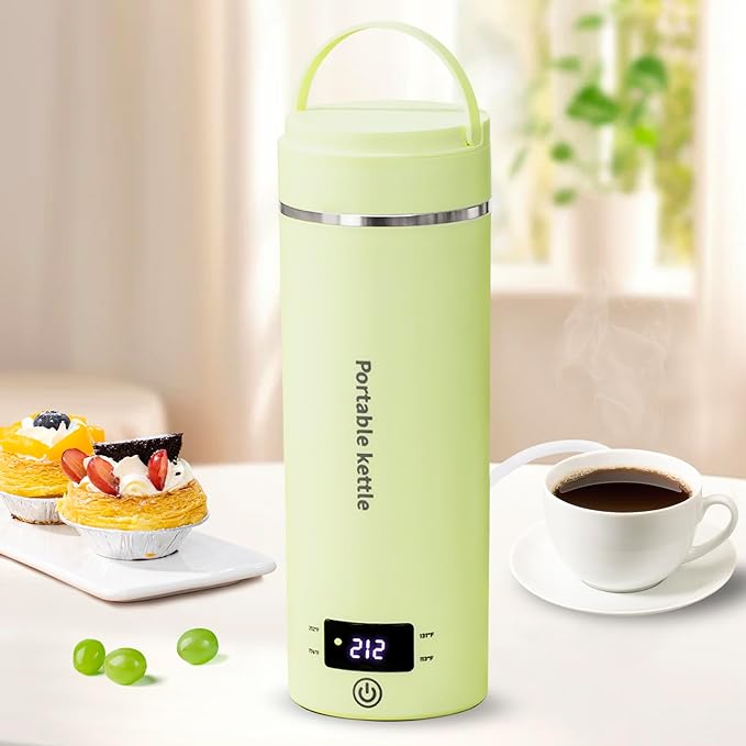 Touxila Portable Electric Kettle for Travel 120V, 13.5oz, 4 Temp Settings | 304 Stainless Steel Lining,Fast Boiling Water,Auto Shut-Off,Boil Dry Protection,Small Kettle for Office & Hotel(Green, 400ML)