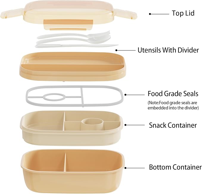 JBGOYON Leakproof Bento Box & Insulated Lunch Bag Set, 4-Piece, Khaki | 6-hour thermal retention, includes nested knife fork spoon, 2 reusable snack pouches, designed for adults and kids