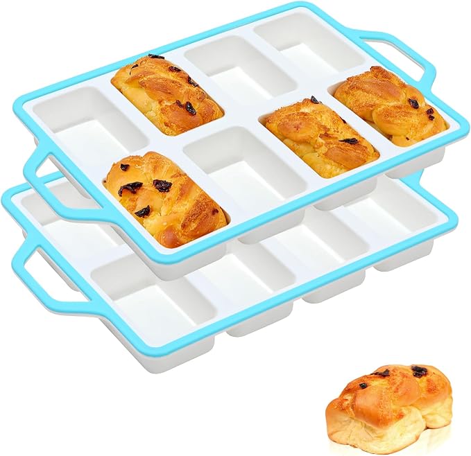SJ 2 Pack Blue 8-Cavity Mini Silicone Loaf Pans, BPA-Free Reinforced | 8-Cavity Baking Set Uses Durable Silicone, Reinforced Edge Resists Warping For Easy Release Of Kids Snacks And Party Bites
