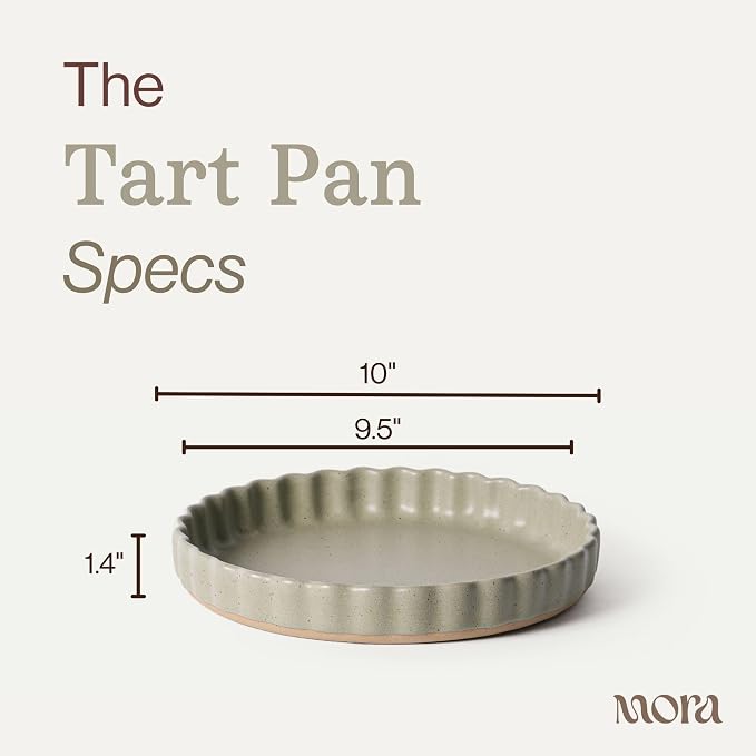 MORA Ceramic Tart Pan, 9.5 Inch Large Porcelain Baking Dish for Tarts, Quiche, Pie, Flan etc. Fluted Ruffled Edge, Oven, Microwave, Freezer, and Dishwasher safe - Great Gift For Bakers - Thyme