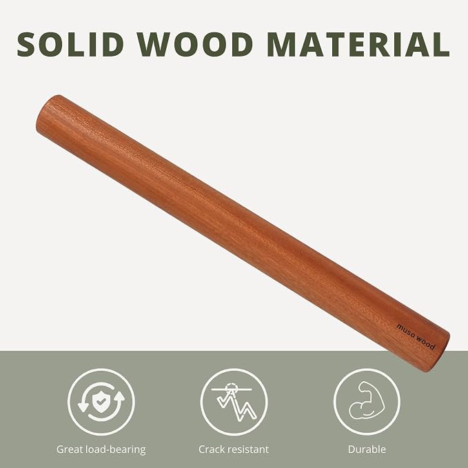 muso wood Sapele Dowel Rolling Pin for Baking | Tapered Design, 17.5 inch, Ideal for Fondant, Pie Crust, Cookies & Pastry Making