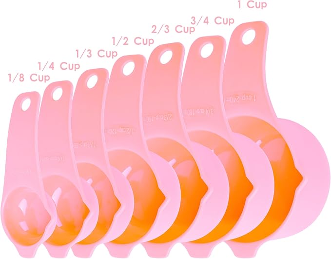 Measuring Cups and Spoons Set, Plastic Measuring Cup Set 15, Pink Dry Measure Cups Spoons, 7 Measuring Cups & 7 Spoons, Kitchen Measure Cup Spoons for Cooking & Baking