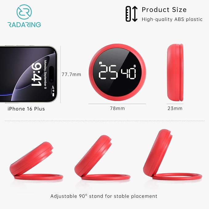 Rose Quick Que Kitchen Timers, Visual timers Large LED Display Magnetic Countdown Countup Timer for Classroom Cooking Fitness Baking Studying Teaching, Easy for Kids and Seniors (Rose)