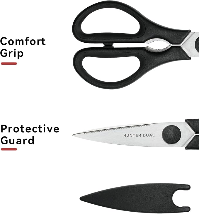 Kitchen Scissors for Food, HUNTER.DUAL Heavy Duty Come Apart Poultry Shears for Cooking, All Purpose for Cutting Chicken, Meat, Fish & Vegetables (Black, 8.35 Inch)