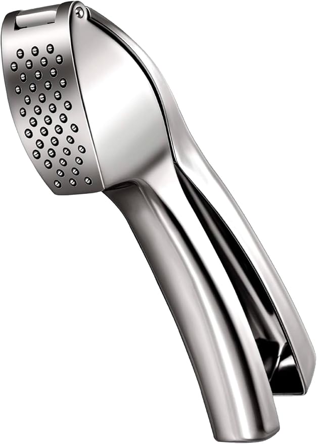 Heavy Duty Garlic Press, Zinc Alloy Garlic Crusher & Mincer, Easy Squeeze Garlic Press Tool with Ergonomic Handle, Garlic Mincer with Peeler Tube & Cleaning Brush for Kitchen Cooking