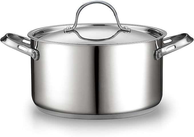 Cooks Standard Stainless Steel Stock Pot - Induction Deep Cookware | 6 Quart Stainless Steel Stock Pot with Lid, Heavy Duty Thick Bottom for Pasta, Soups, and Small Family Meals