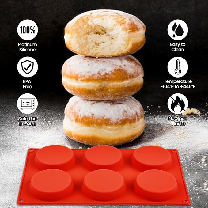 CAKETIME Muffin Top Pan, Silicone Egg Molds for Breakfast Sandwiches 3 Inch Round Egg Baking Pan for Oven English muffins, Whoopie Pies, Corn Bread, bites, Tarts 2 Pack Red