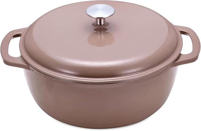 Amazon Basics Cast Iron Dutch Oven Pot with Lid, Enameled, Dual Handles, Heavy-Duty, Medium, 6-Quart, Clay