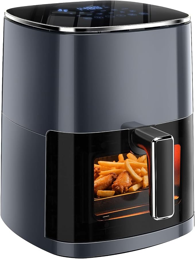 Simple Deluxe 12-in-1 Air Fryer 6.34 Qt, Digital Preset Airfryer with Visible Window, Nonstick and Dishwasher-Safe Basket, Air Fry, Roast, Bake, Dehydrate, Fries, 1700W, Gary
